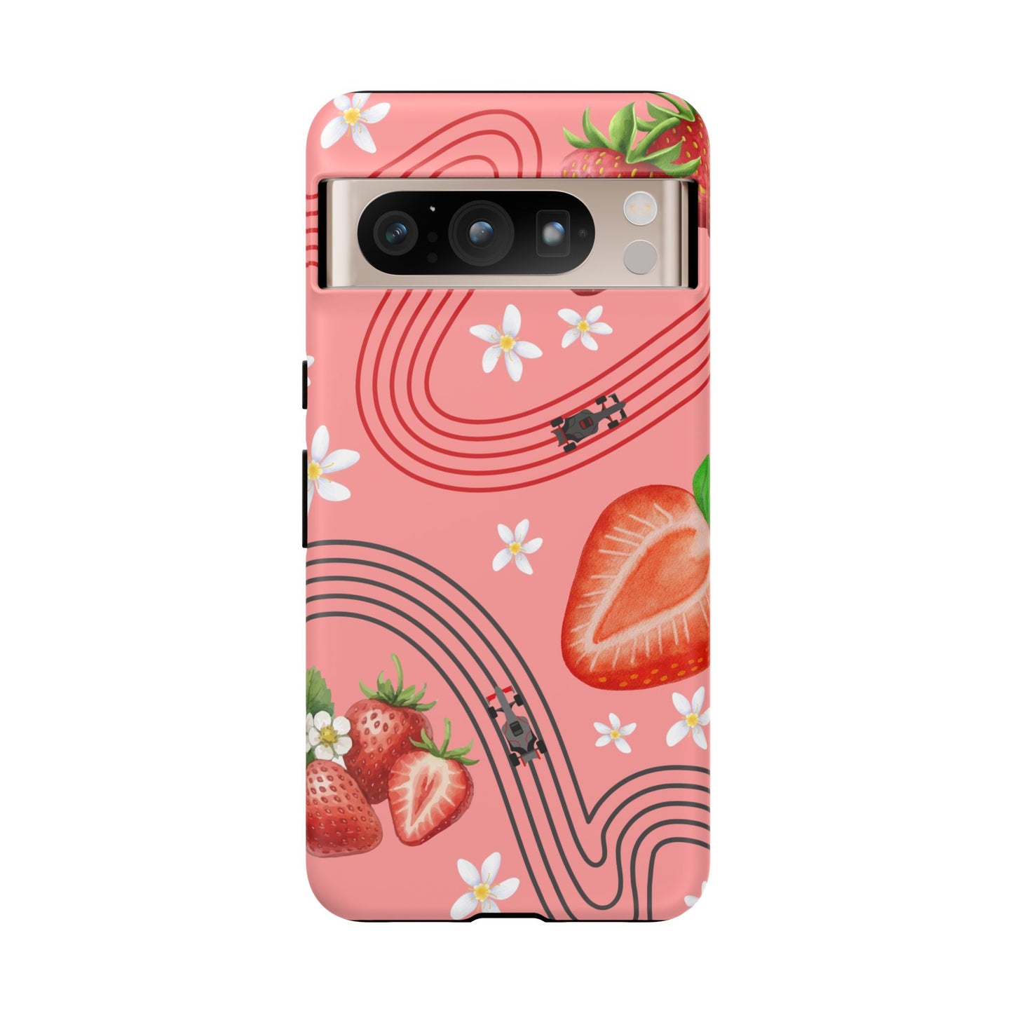 Red F1 Audi and Strawberries Phone Case, Trendy F1 Gift, Formula 1 Gift, Cute Fruit F1 Phone Case, Unique Phone Case