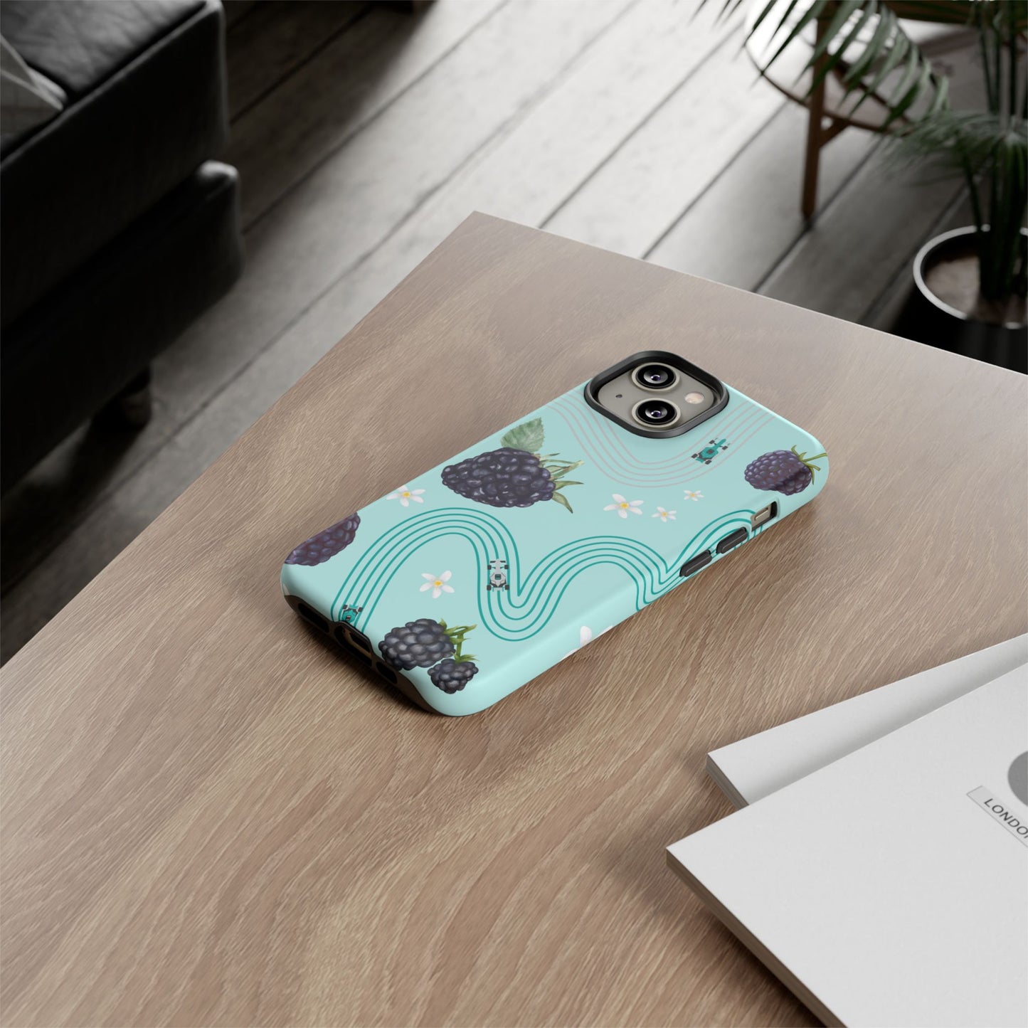 Teal F1 Mercedes and Blackberries Phone Case , Trendy F1 Gift, Formula 1 Gift, Cute Fruit F1 Phone Case, Unique Phone Case