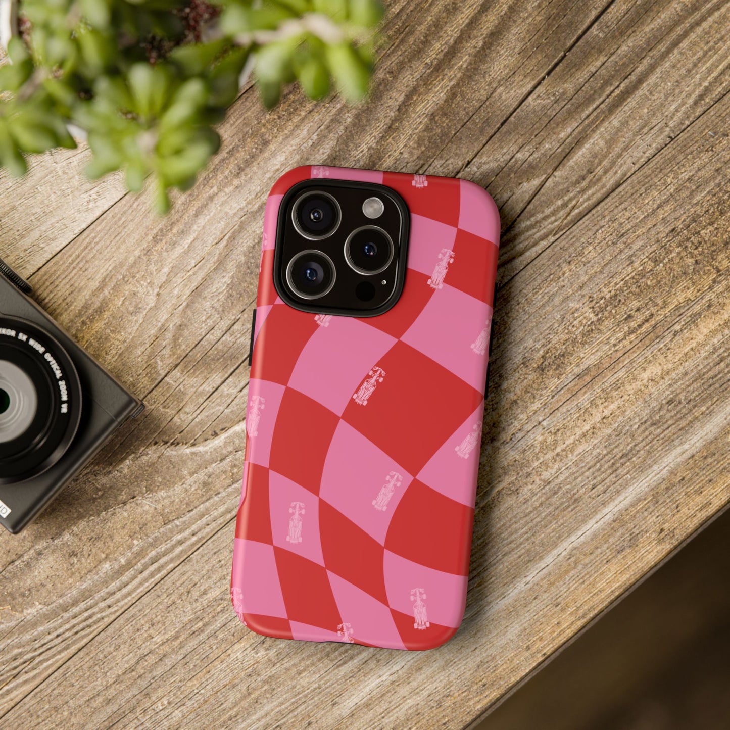F1 Phone Case Pink and Red Checkerboard Design, Trendy F1 Gift, Girly Formula 1 Gift, Cute F1 Phone Case, Unique Formula One Phone Case
