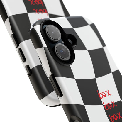Black and Red Checkered F1 Phone Case, Box Box Box F1 Phone Case