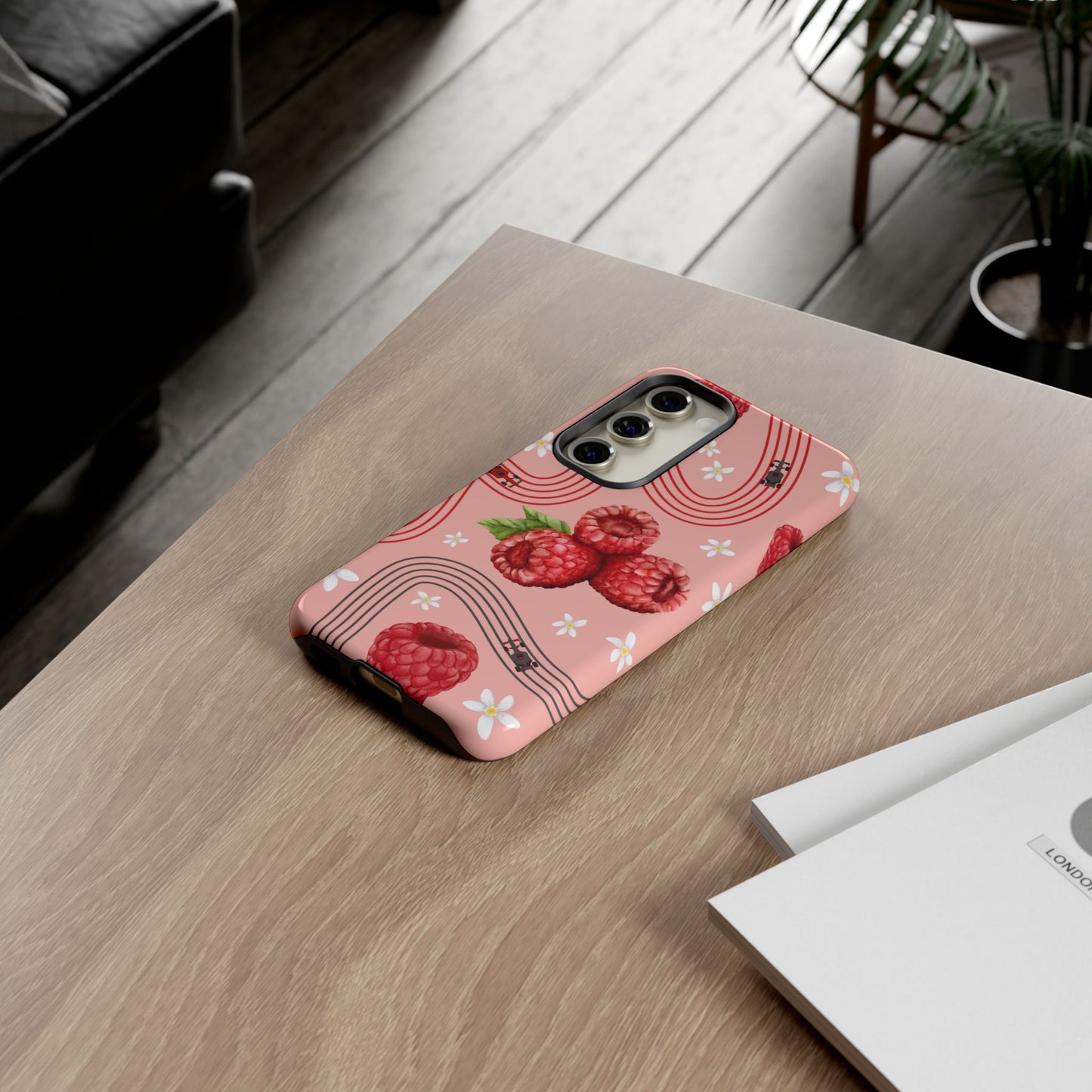 Red F1 Haas and Raspberries Phone Case, Trendy F1 Gift, Formula 1 Gift, Cute Fruit F1 Phone Case, Unique Phone Case