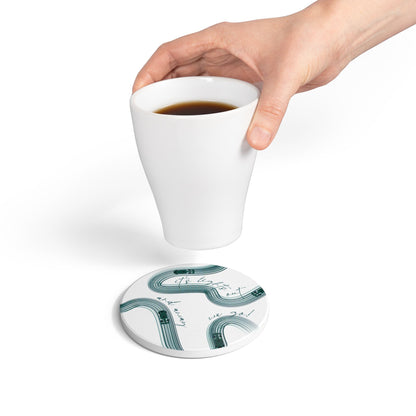 Green F1 Ceramic Coaster | Curved Tracks with Tiny Cars