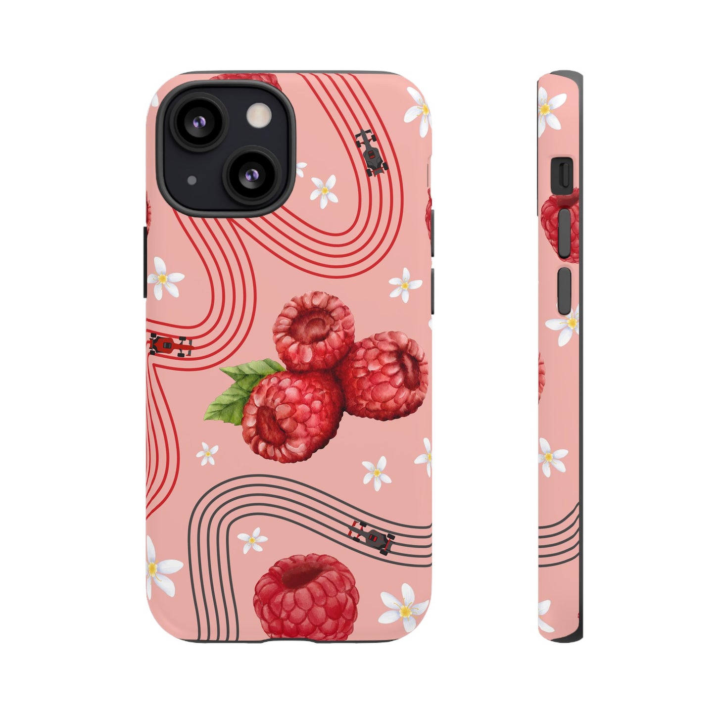 Red F1 Haas and Raspberries Phone Case, Trendy F1 Gift, Formula 1 Gift, Cute Fruit F1 Phone Case, Unique Phone Case