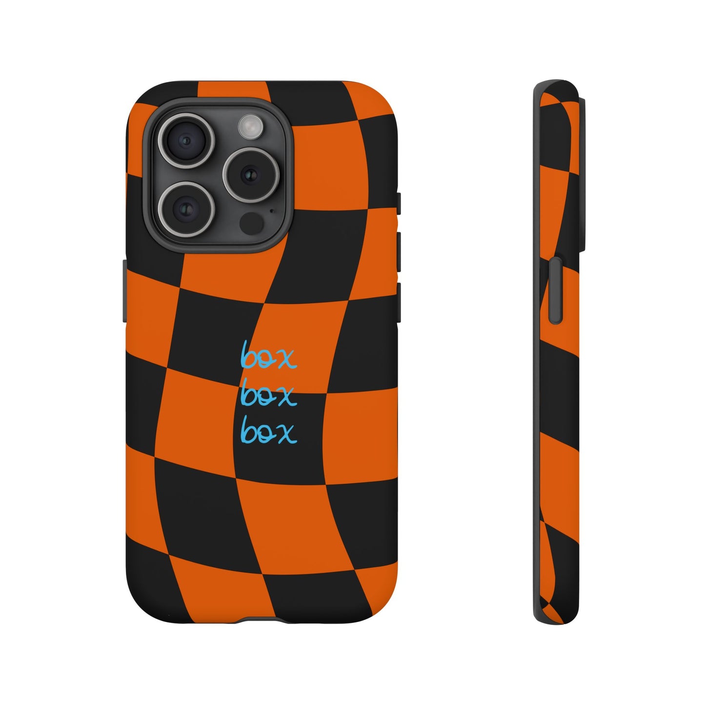 McLaren Orange and Black Checkered F1 Phone Case, Box Box Box F1 Phone Case
