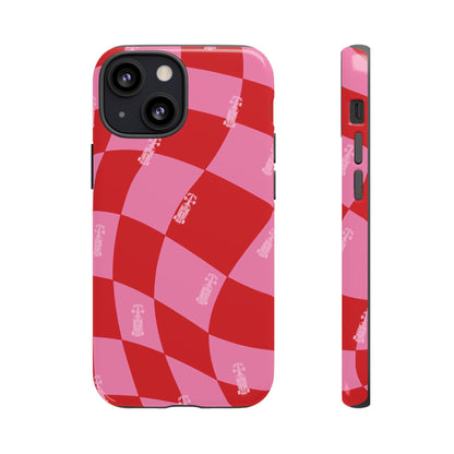 F1 Phone Case Pink and Red Checkerboard Design, Trendy F1 Gift, Girly Formula 1 Gift, Cute F1 Phone Case, Unique Formula One Phone Case