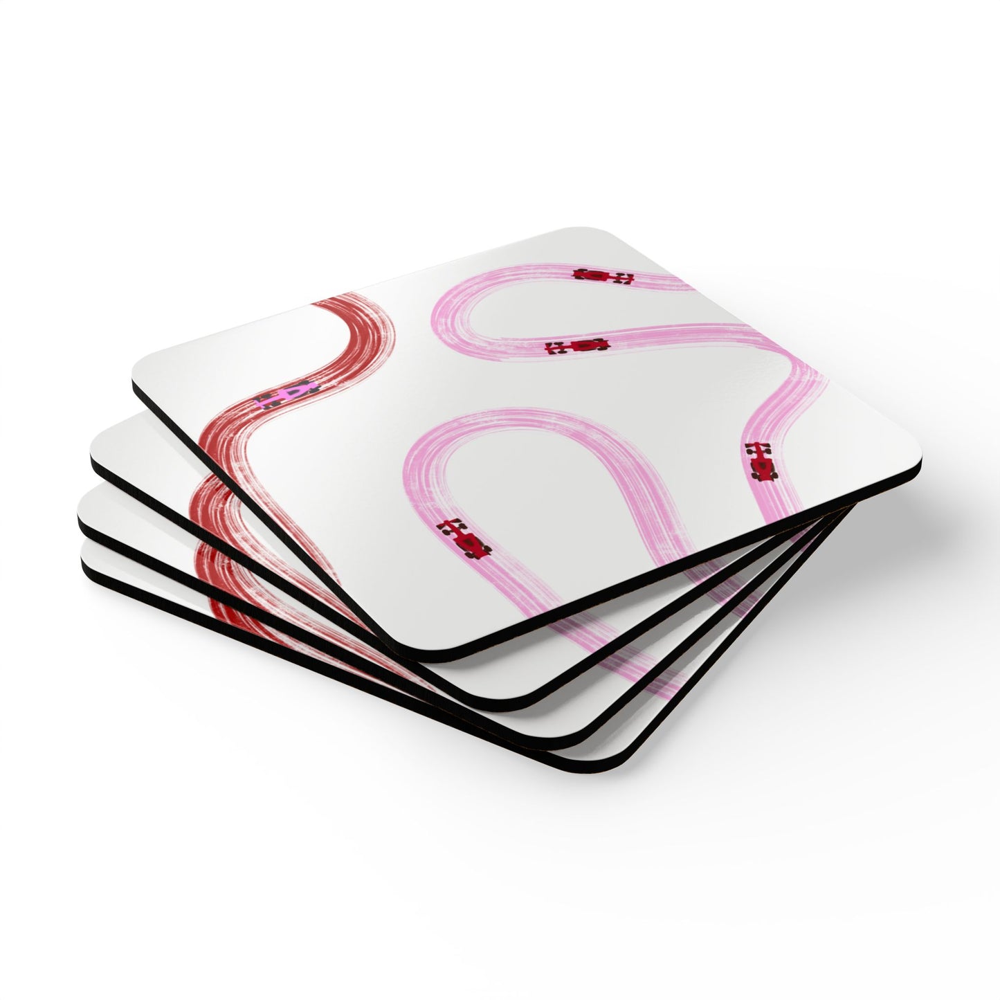 F1 Red and Pink Corkwood Coaster Set of 4 | Formula 1 Coaster Set