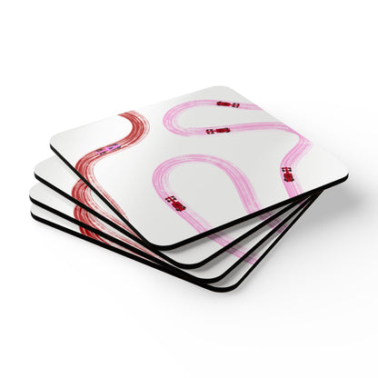F1 Red and Pink Corkwood Coaster Set of 4 | Formula 1 Coaster Set