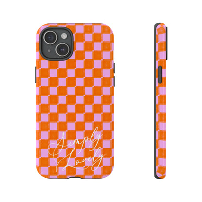 Simply Lovely Orange and Pink Checkered F1 Phone Case Design, Trendy F1 Gift, Formula 1 Gift, Cute F1 Phone Case