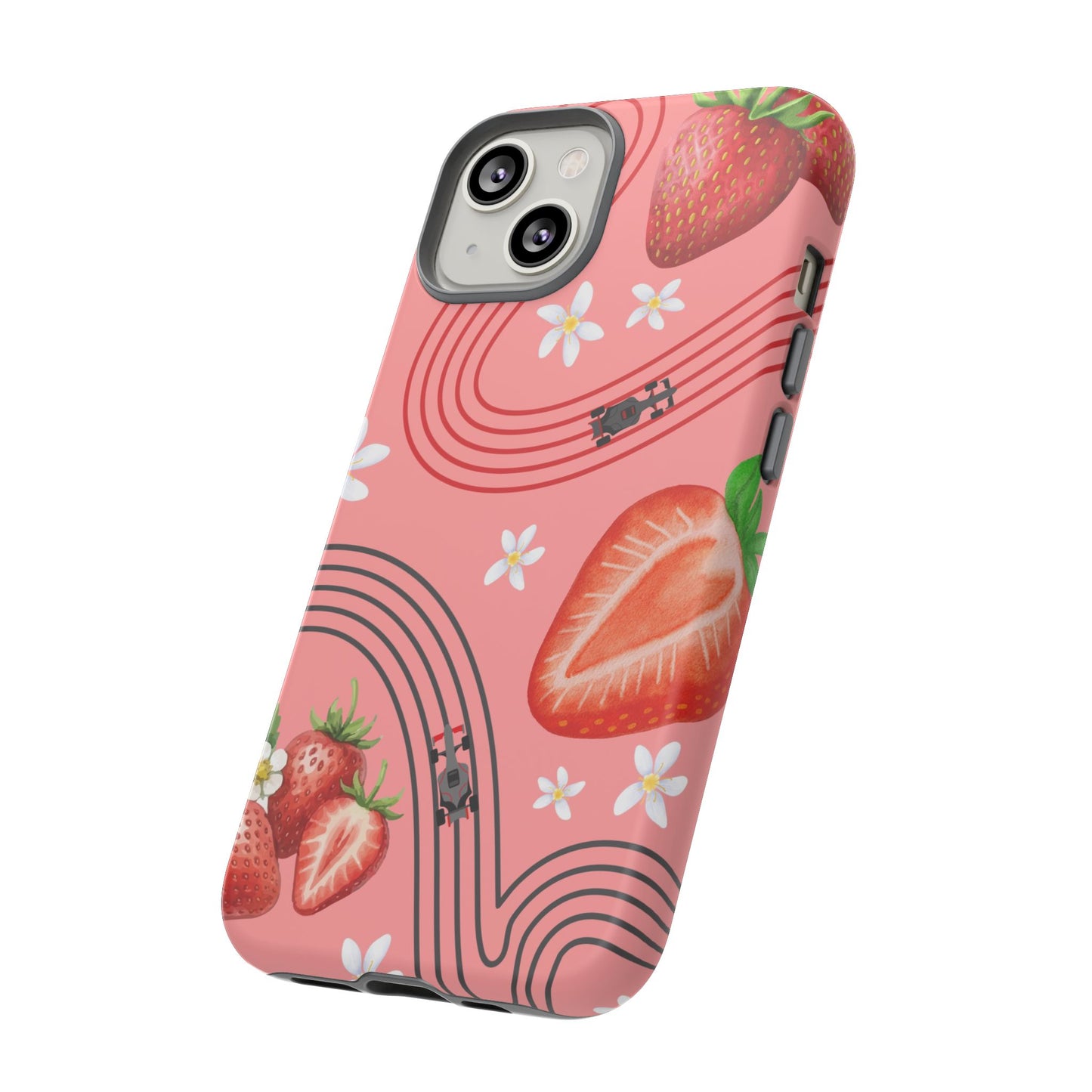 Red F1 Audi and Strawberries Phone Case, Trendy F1 Gift, Formula 1 Gift, Cute Fruit F1 Phone Case, Unique Phone Case