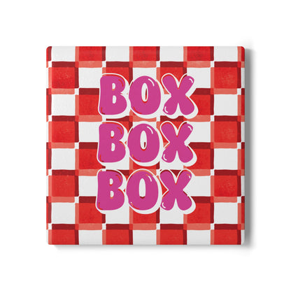 F1 Red and Pink Checkered Ceramic Coaster | Curved Tracks with Tiny Cars