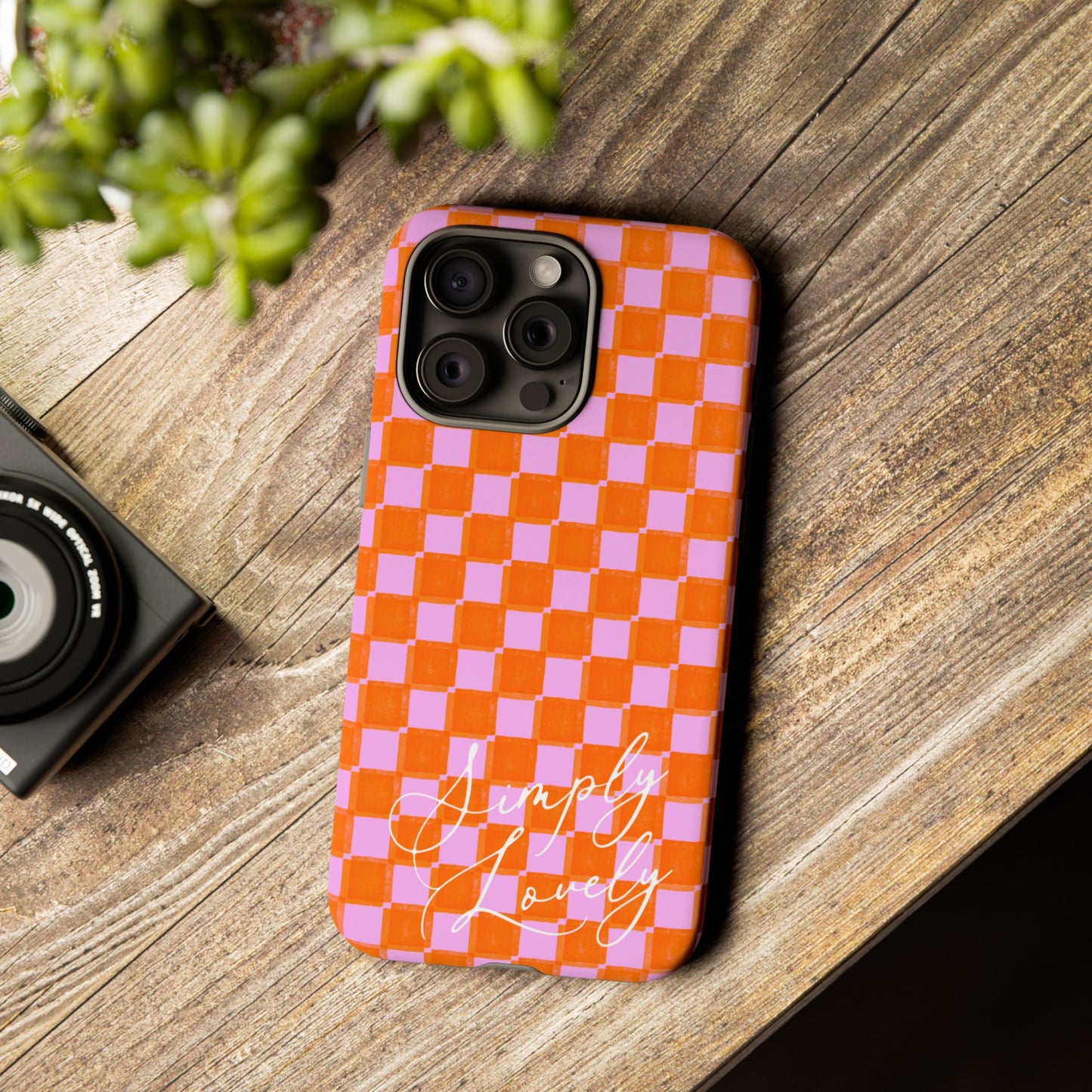 Simply Lovely Orange and Pink Checkered F1 Phone Case Design, Trendy F1 Gift, Formula 1 Gift, Cute F1 Phone Case
