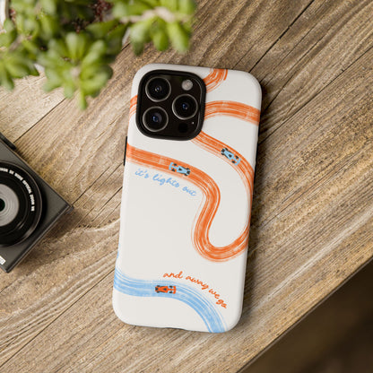 McLaren F1 Phone Case Orange and Blue Painted "its lights out and away we go", Trendy F1 Gift, Formula 1 Gift, Cute F1 Phone Case