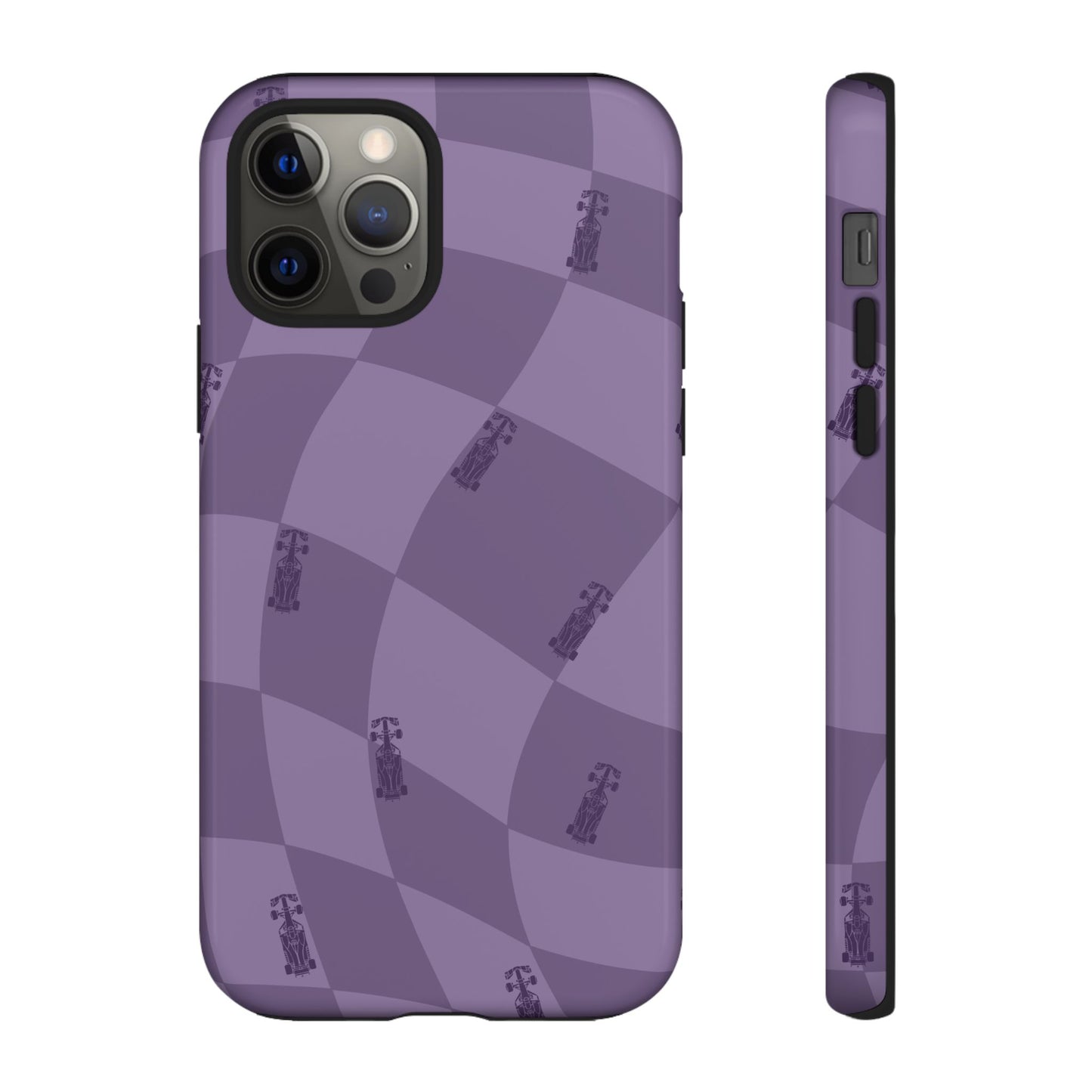 F1 Phone Case Purple Checkered Design, Trendy F1 Gift, Formula 1 Gift, Cute F1 Phone Case, Unique Formula One Phone Case