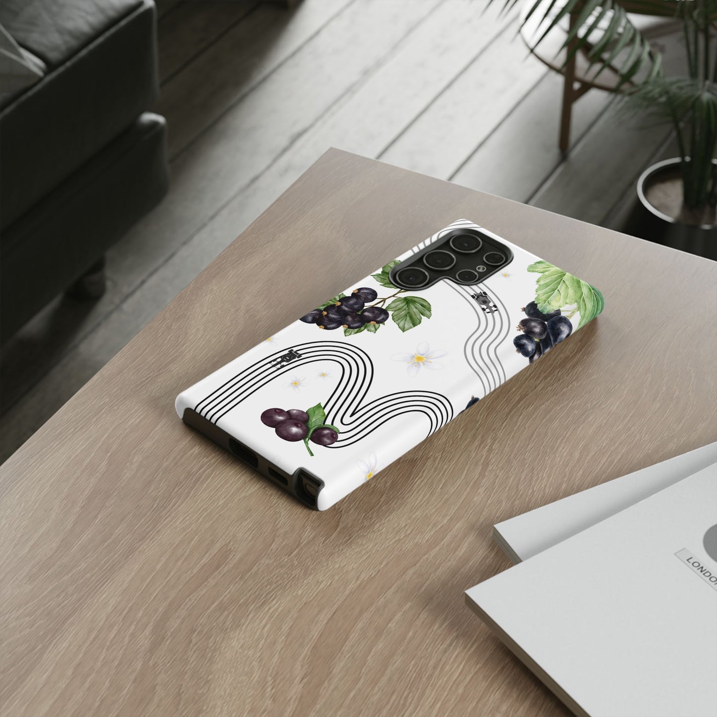 F1 Cadillac and Black Currants Phone Case, Trendy F1 Gift, Formula 1 Gift, Cute Fruit F1 Phone Case, Unique Phone Case