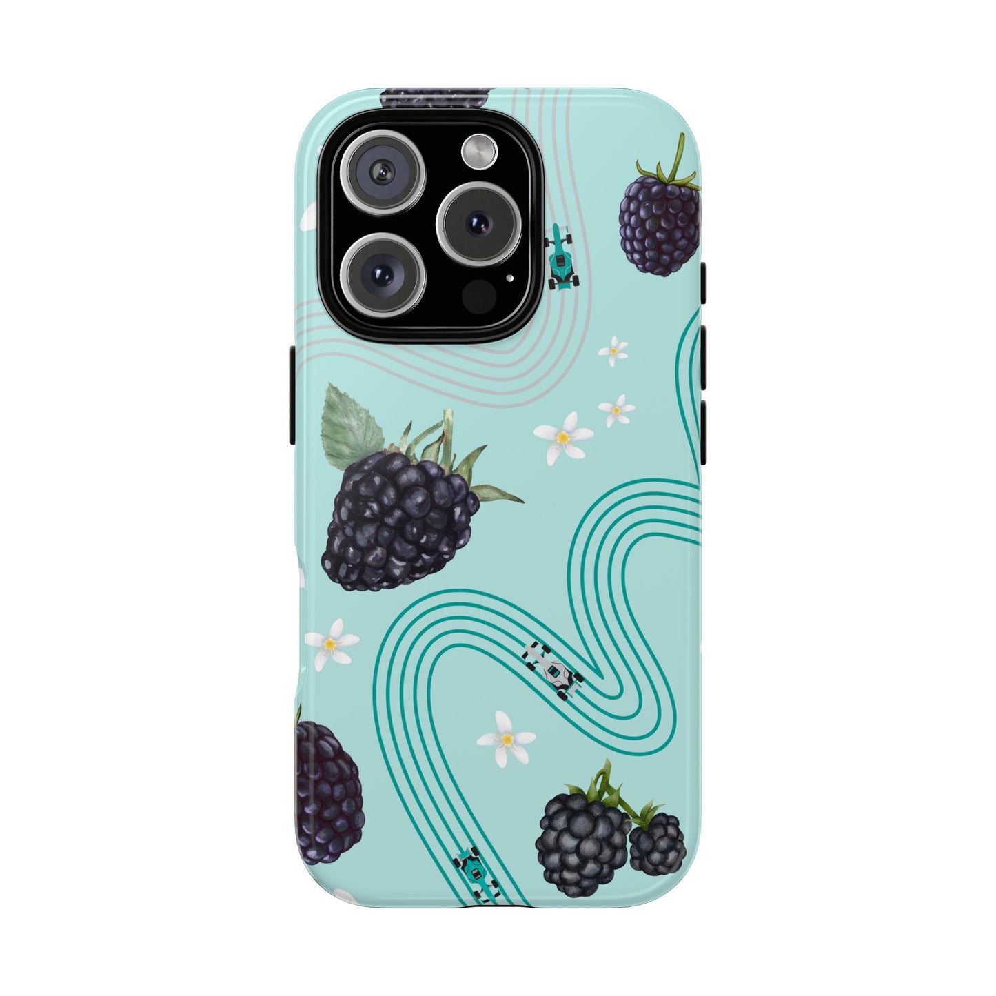 Teal F1 Mercedes and Blackberries Phone Case , Trendy F1 Gift, Formula 1 Gift, Cute Fruit F1 Phone Case, Unique Phone Case