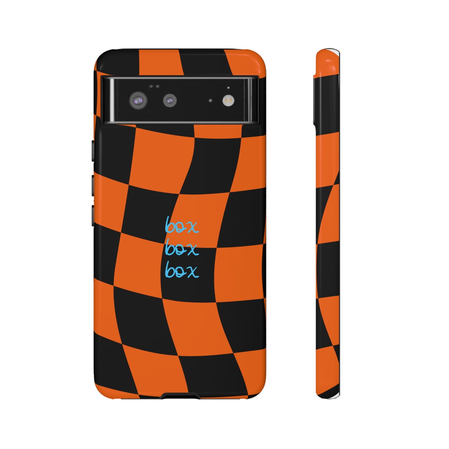 McLaren Orange and Black Checkered F1 Phone Case, Box Box Box F1 Phone Case