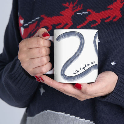 Blue F1 Painted It's Lights Out and Away We Go Mug, Unique Gift for Coffee Lovers, Whimsical Formula 1 Gift