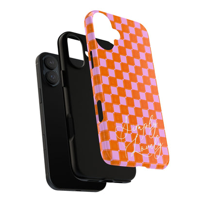 Simply Lovely Orange and Pink Checkered F1 Phone Case Design, Trendy F1 Gift, Formula 1 Gift, Cute F1 Phone Case