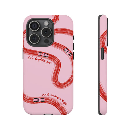 F1 Phone Case Pink and Red Painted "its lights out and away we go", Trendy F1 Gift, Formula 1 Gift, Cute F1 Phone Case, Unique Phone Case