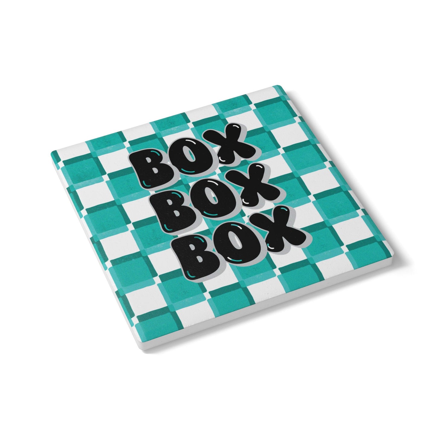 Mercedes F1 Teal and Grey Checkered Ceramic Coaster | Curved Tracks with Tiny Cars