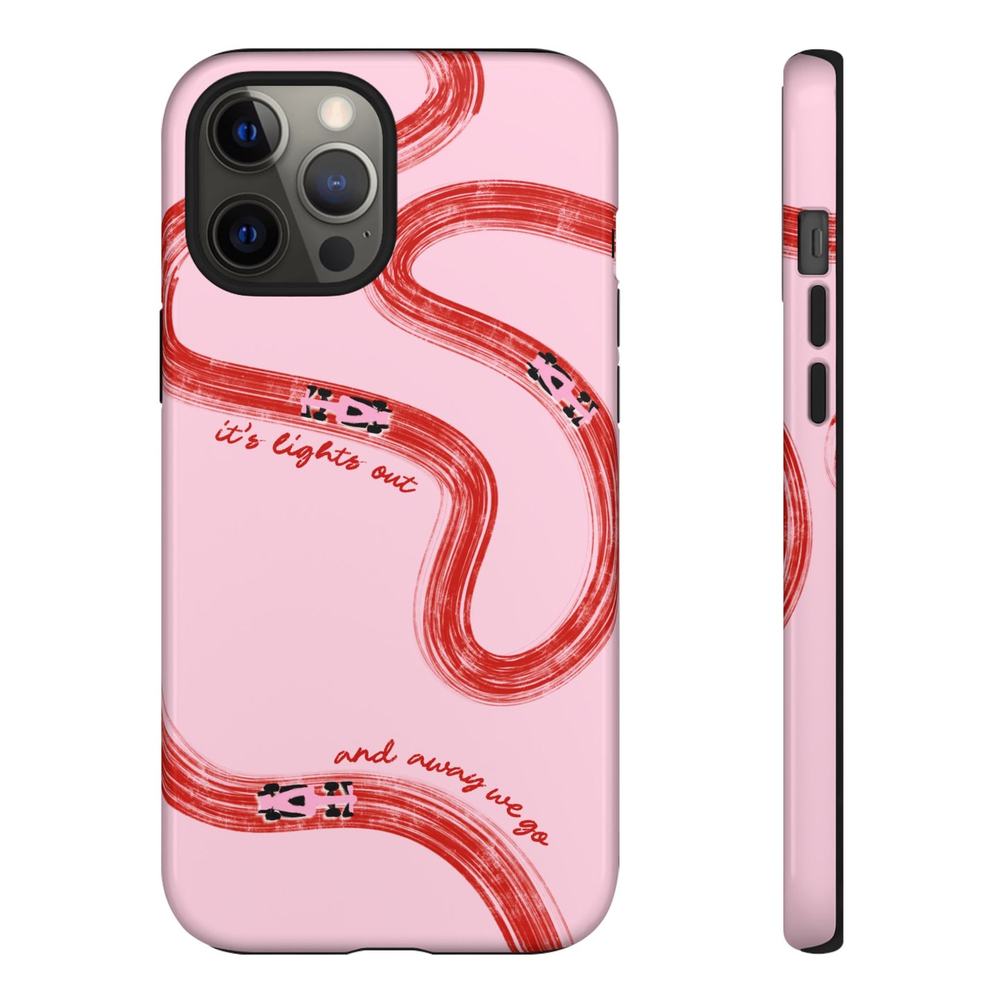 F1 Phone Case Pink and Red Painted "its lights out and away we go", Trendy F1 Gift, Formula 1 Gift, Cute F1 Phone Case, Unique Phone Case