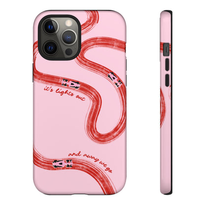 F1 Phone Case Pink and Red Painted "its lights out and away we go", Trendy F1 Gift, Formula 1 Gift, Cute F1 Phone Case, Unique Phone Case