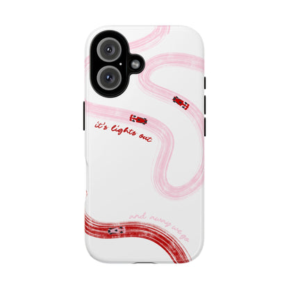 F1 Phone Case Pink and Red Painted "its lights out and away we go", Trendy F1 Gift, Formula 1 Gift, Cute F1 Phone Case, Unique Phone Case