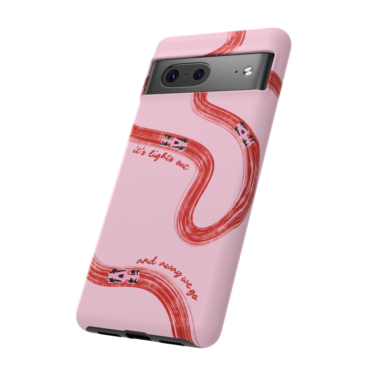 F1 Phone Case Pink and Red Painted "its lights out and away we go", Trendy F1 Gift, Formula 1 Gift, Cute F1 Phone Case, Unique Phone Case