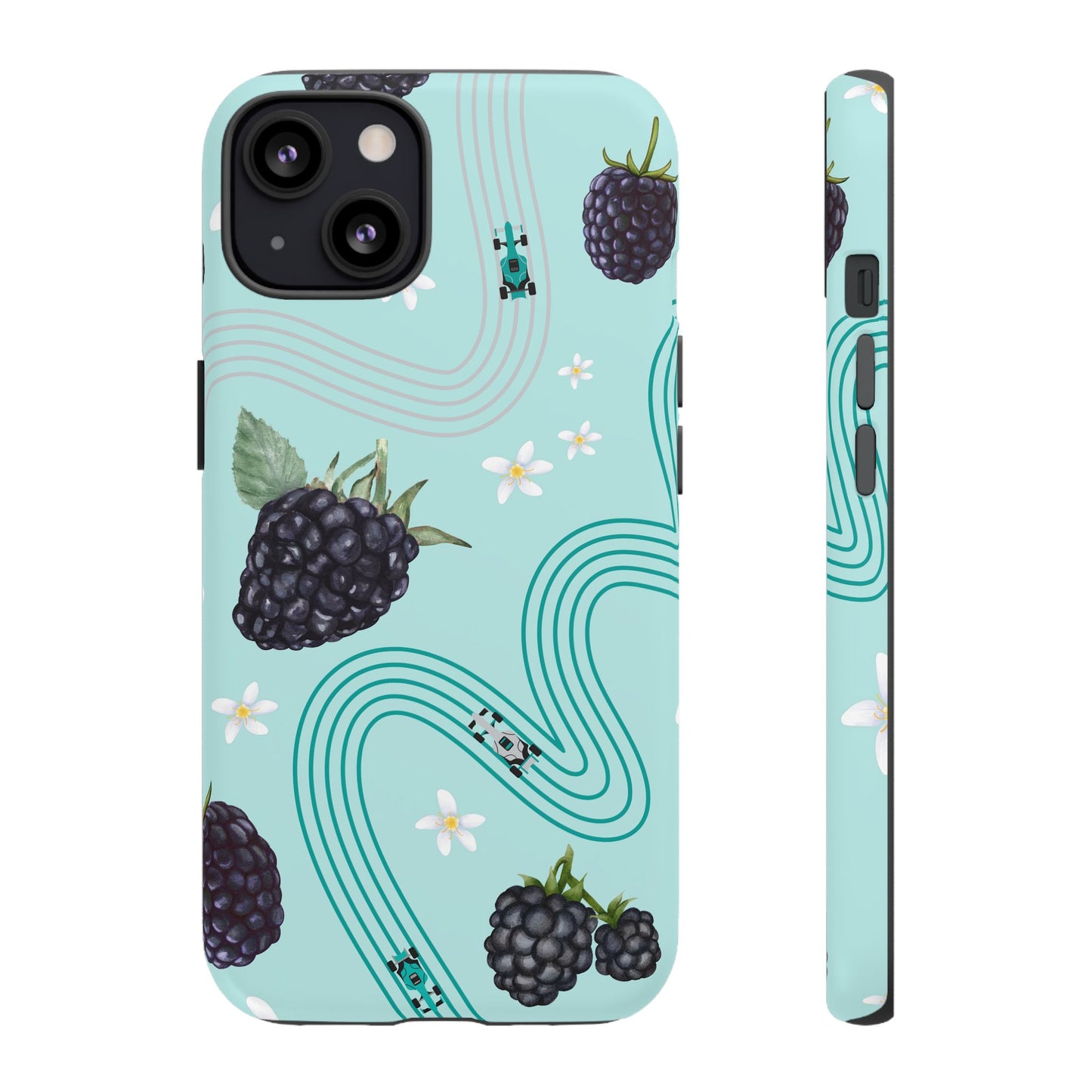Teal F1 Mercedes and Blackberries Phone Case , Trendy F1 Gift, Formula 1 Gift, Cute Fruit F1 Phone Case, Unique Phone Case
