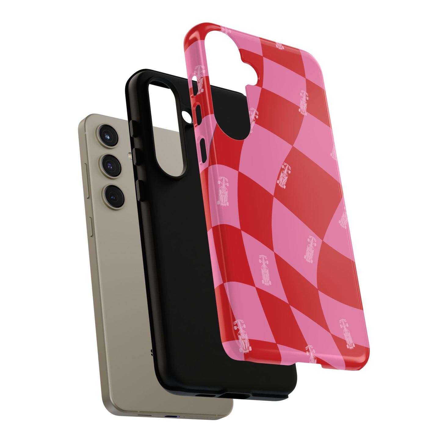 F1 Phone Case Pink and Red Checkerboard Design, Trendy F1 Gift, Girly Formula 1 Gift, Cute F1 Phone Case, Unique Formula One Phone Case
