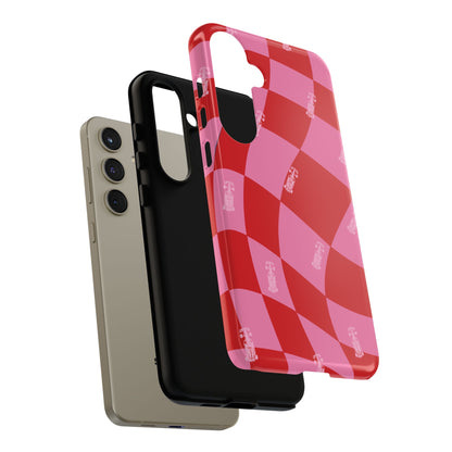 F1 Phone Case Pink and Red Checkerboard Design, Trendy F1 Gift, Girly Formula 1 Gift, Cute F1 Phone Case, Unique Formula One Phone Case