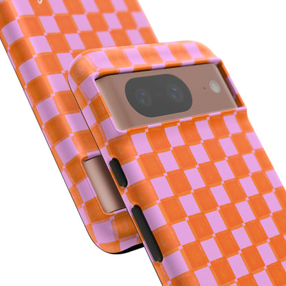 Simply Lovely Orange and Pink Checkered F1 Phone Case Design, Trendy F1 Gift, Formula 1 Gift, Cute F1 Phone Case