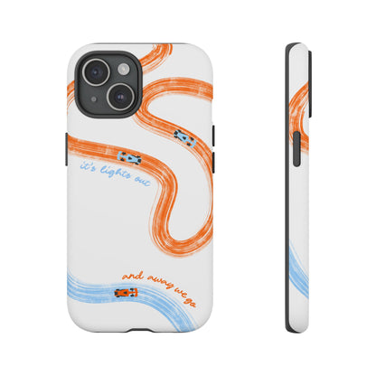 McLaren F1 Phone Case Orange and Blue Painted "its lights out and away we go", Trendy F1 Gift, Formula 1 Gift, Cute F1 Phone Case
