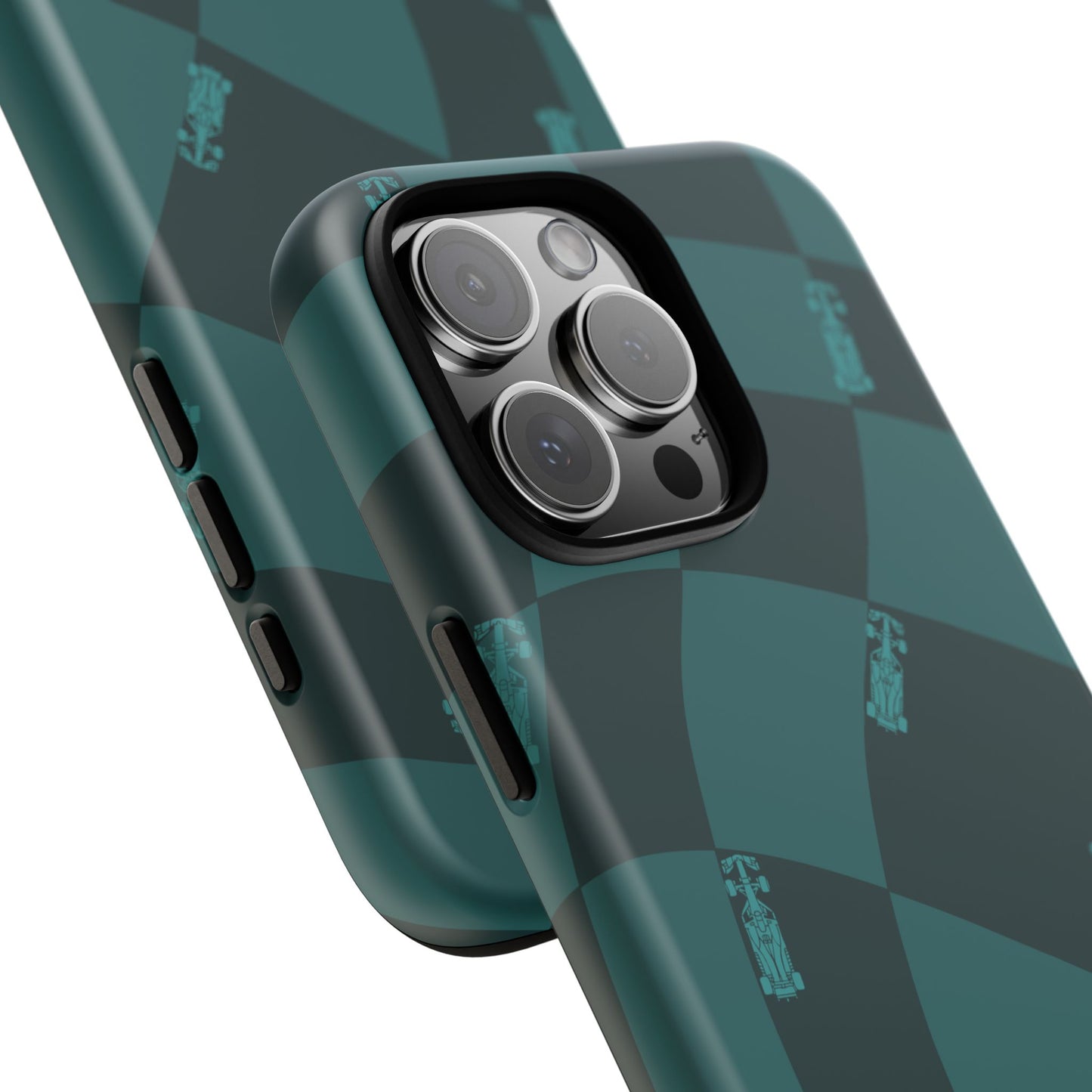 F1 Phone Case Teal Checkered Design, Trendy F1 Gift, Formula 1 Gift, Cute F1 Phone Case, Unique Formula One Phone Case