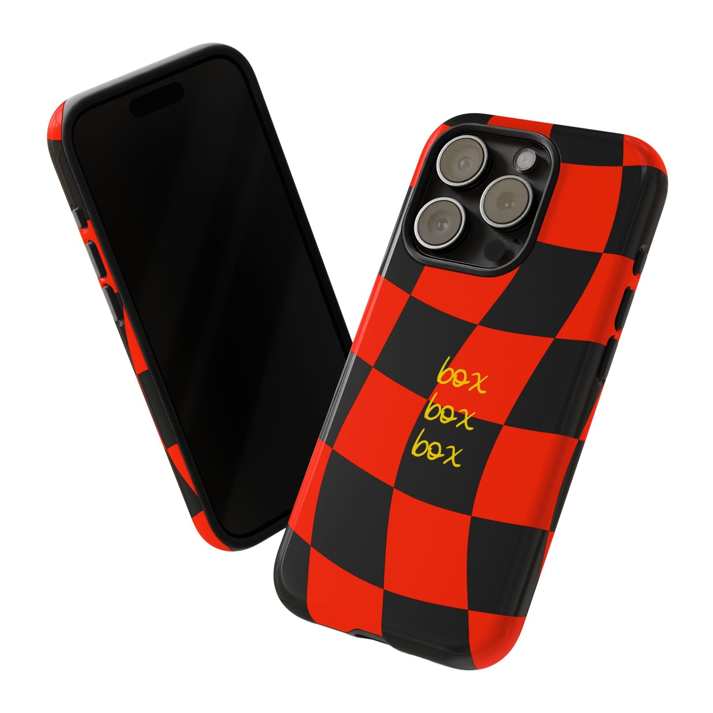 F1 Ferrari Black and Red Checkered Phone Case, Box Box Box F1 Phone Case