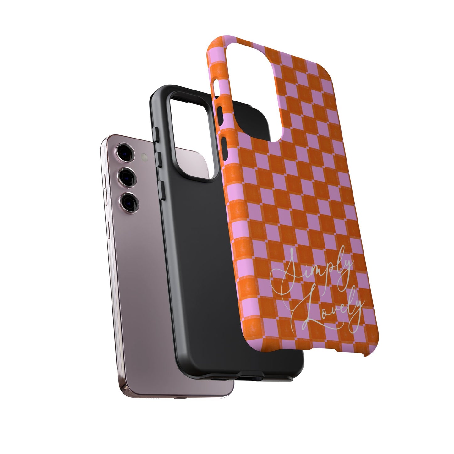 Simply Lovely Orange and Pink Checkered F1 Phone Case Design, Trendy F1 Gift, Formula 1 Gift, Cute F1 Phone Case