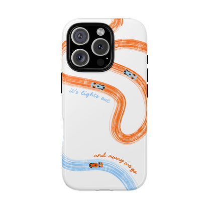 McLaren F1 Phone Case Orange and Blue Painted "its lights out and away we go", Trendy F1 Gift, Formula 1 Gift, Cute F1 Phone Case