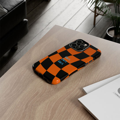 McLaren Orange and Black Checkered F1 Phone Case, Box Box Box F1 Phone Case