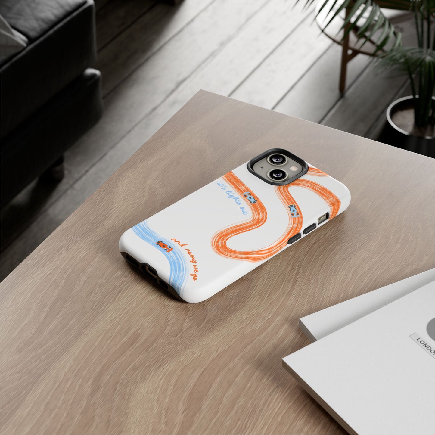 McLaren F1 Phone Case Orange and Blue Painted "its lights out and away we go", Trendy F1 Gift, Formula 1 Gift, Cute F1 Phone Case