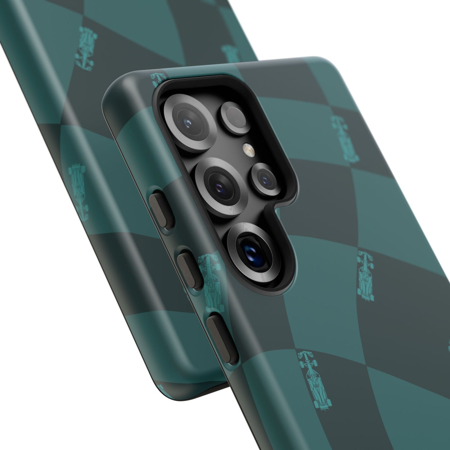 F1 Phone Case Teal Checkered Design, Trendy F1 Gift, Formula 1 Gift, Cute F1 Phone Case, Unique Formula One Phone Case