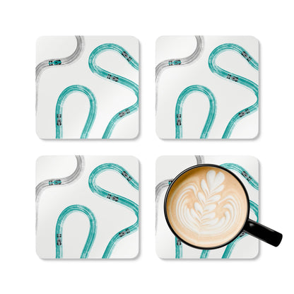 F1 Mercedes Teal and Silver Corkwood Coaster Set of 4 | Formula 1 Coaster Set