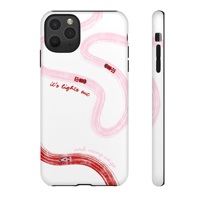 F1 Phone Case Pink and Red Painted "its lights out and away we go", Trendy F1 Gift, Formula 1 Gift, Cute F1 Phone Case, Unique Phone Case