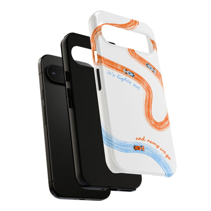 McLaren F1 Phone Case Orange and Blue Painted "its lights out and away we go", Trendy F1 Gift, Formula 1 Gift, Cute F1 Phone Case