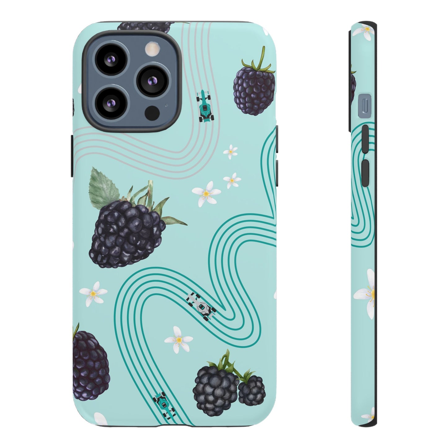 Teal F1 Mercedes and Blackberries Phone Case , Trendy F1 Gift, Formula 1 Gift, Cute Fruit F1 Phone Case, Unique Phone Case