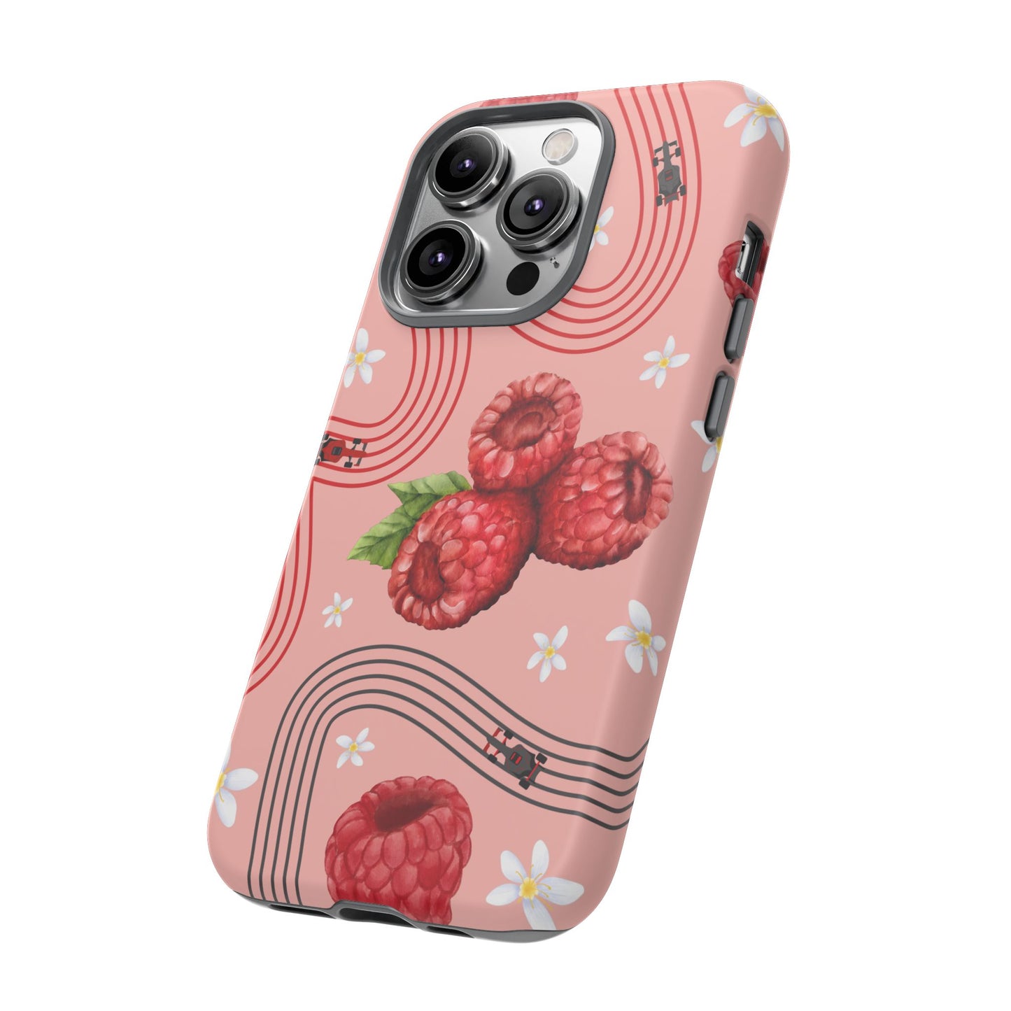 Red F1 Haas and Raspberries Phone Case, Trendy F1 Gift, Formula 1 Gift, Cute Fruit F1 Phone Case, Unique Phone Case