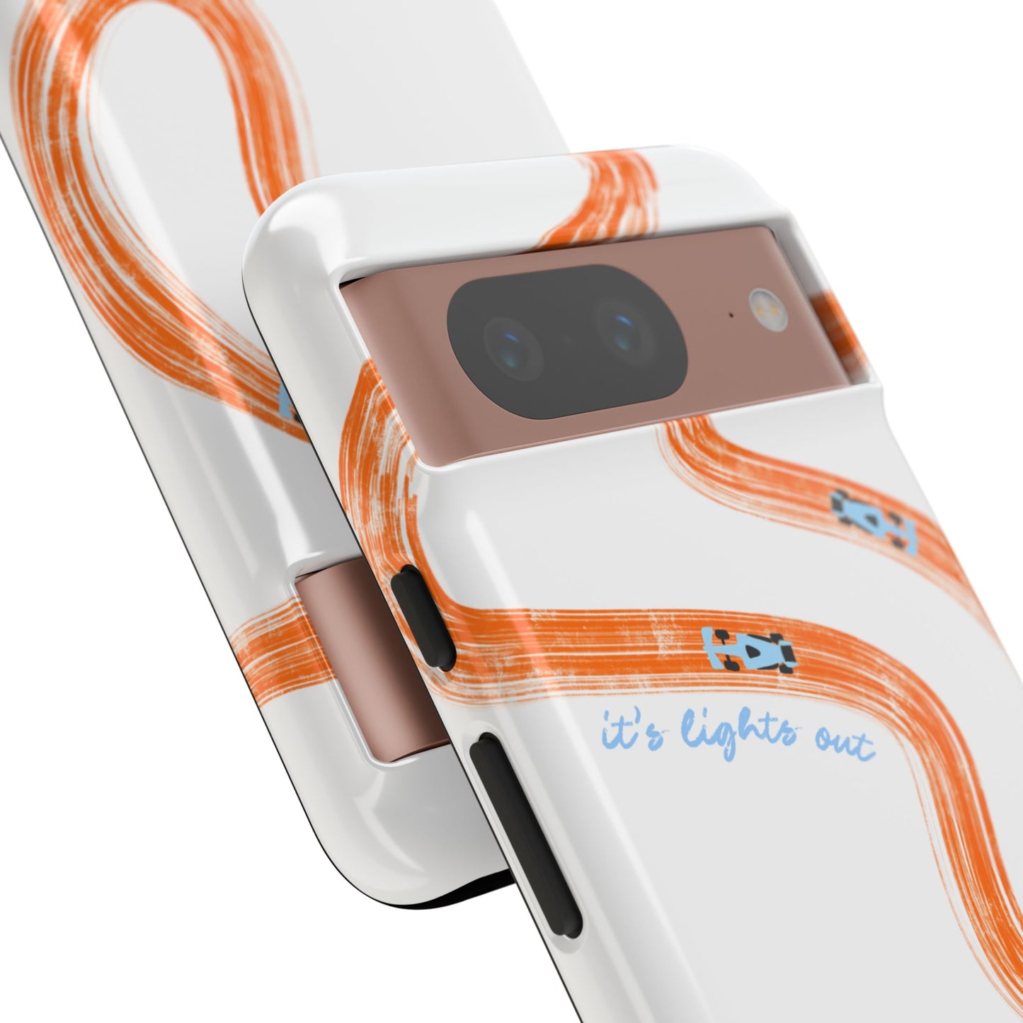 McLaren F1 Phone Case Orange and Blue Painted "its lights out and away we go", Trendy F1 Gift, Formula 1 Gift, Cute F1 Phone Case