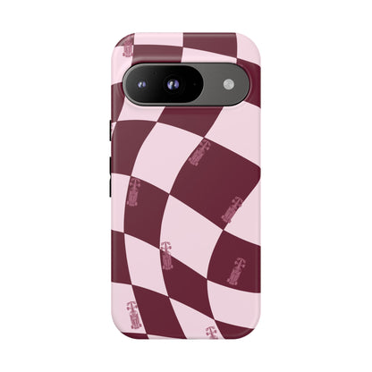 F1 Phone Case Pink Checkered Design, Trendy F1 Gift, Formula 1 Gift, Cute F1 Phone Case, Unique Formula One Phone Case