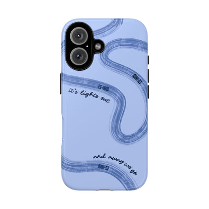 F1 Phone Case Monochrome Blue Painted "its lights out and away we go", Trendy F1 Gift, Formula 1 Gift, Cute F1 Phone Case, Phone Case