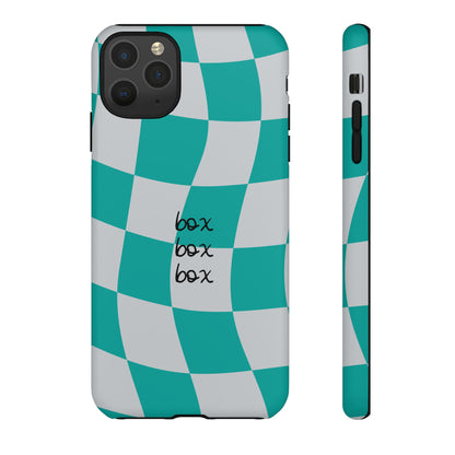 Mercedes Teal and Grey Checkered F1 Phone Case, Box Box Box F1 Phone Case
