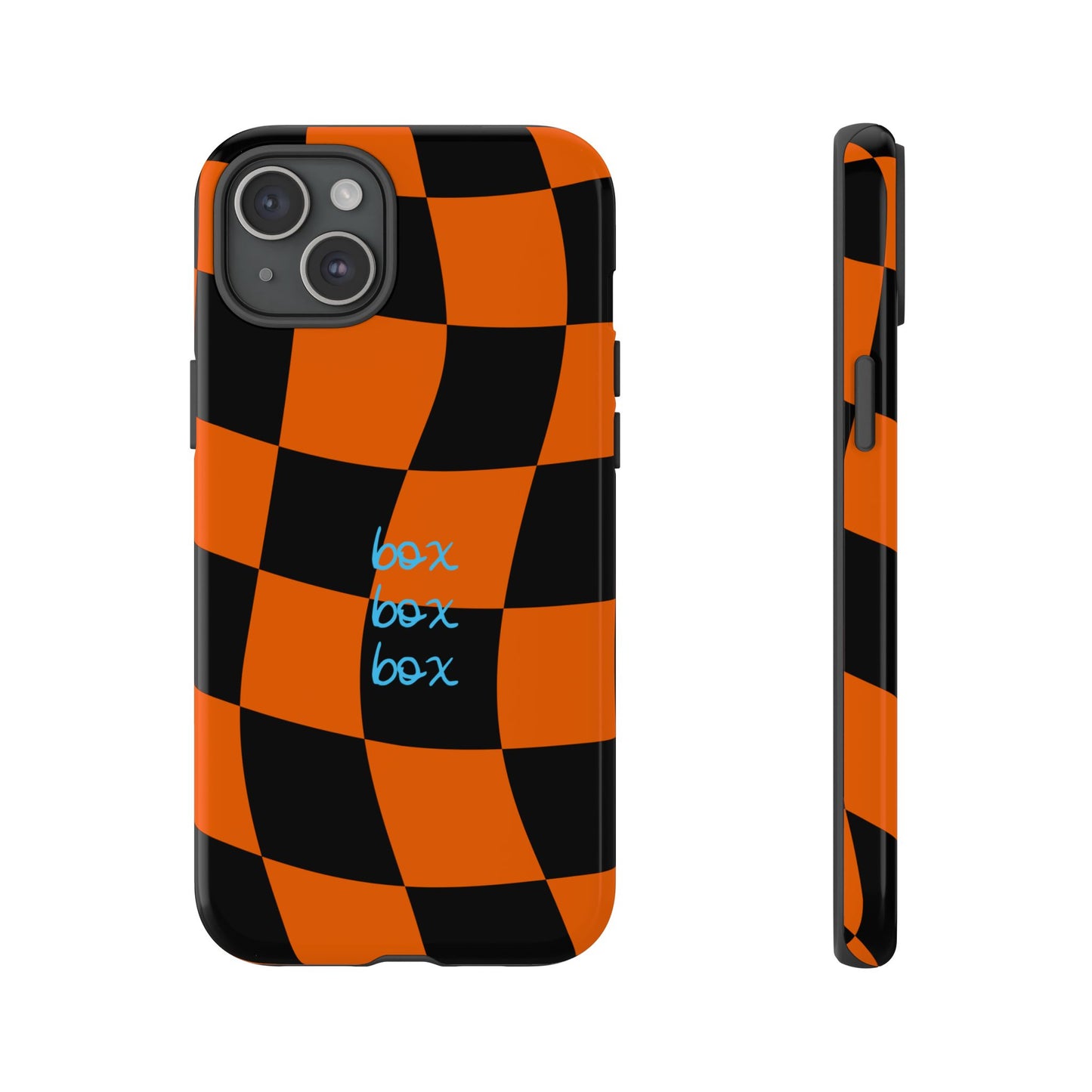 McLaren Orange and Black Checkered F1 Phone Case, Box Box Box F1 Phone Case